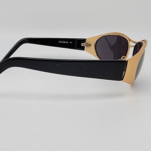 Gucci GG2381/S 032 Gold Black Frame Grey Lens Aviator Sunglasses w/ Case Italy - Picture 6 of 15